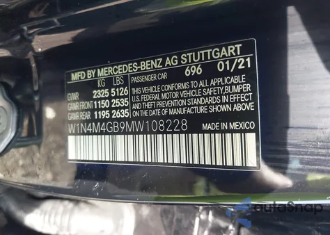 2021 Mercedes-Benz Glb 250 из США, поврежденный, VIN W1N4M4GB9MW108228